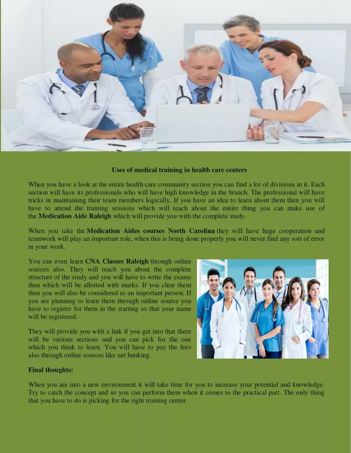 uses of medical training in health care centers
