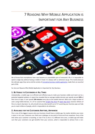 7 r easons w hy m obile a pplication