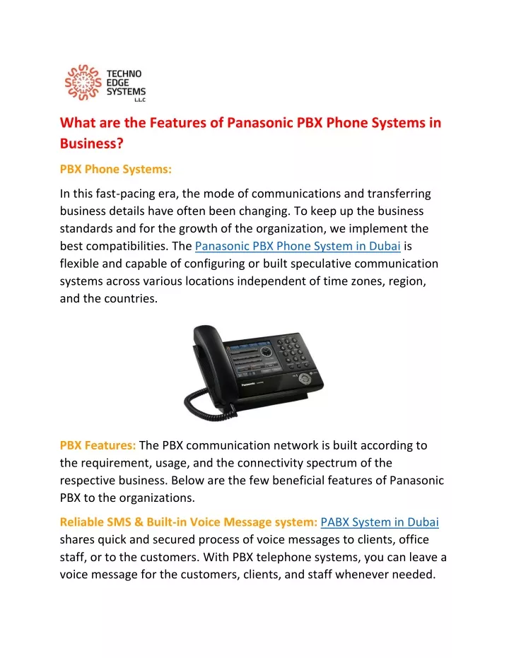 what are the features of panasonic pbx phone