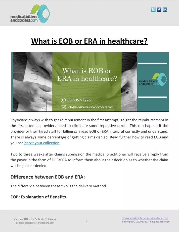 what is eob or era in healthcare