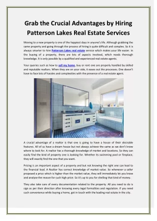 Grab the Crucial Advantages by Hiring Patterson Lakes Realestate Services