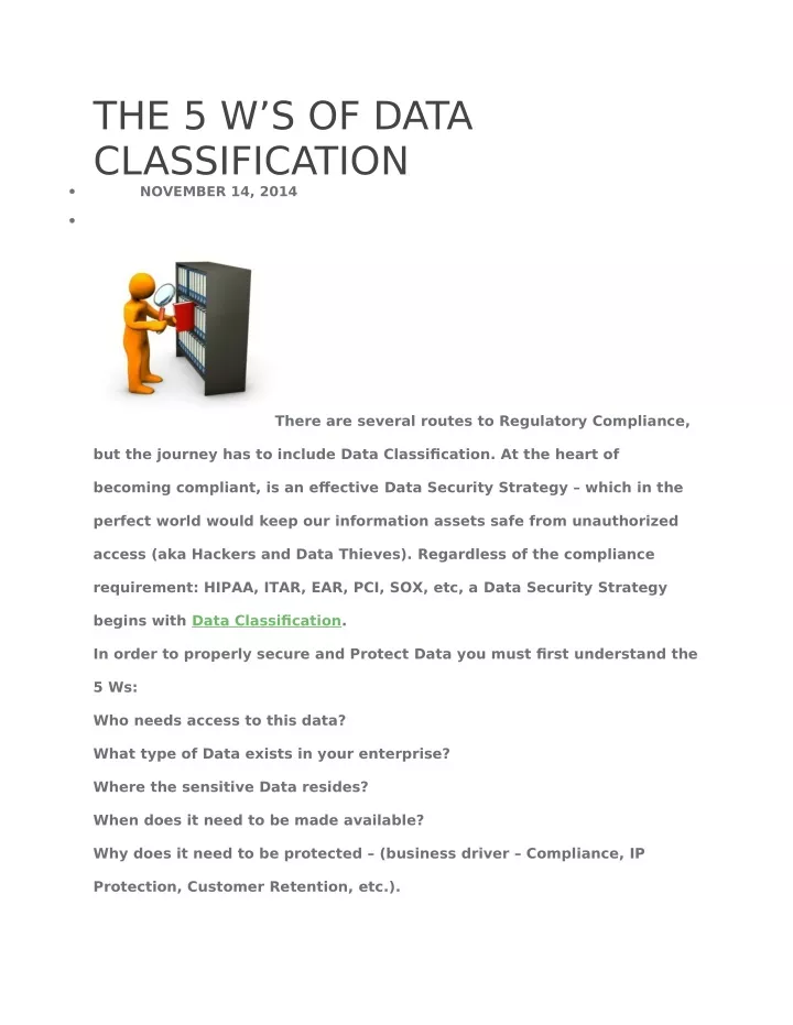 the 5 w s of data classification november 14 2014
