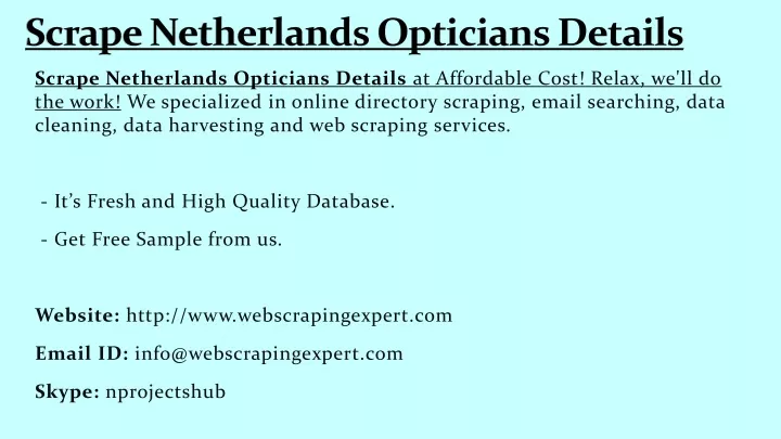 scrape netherlands opticians details
