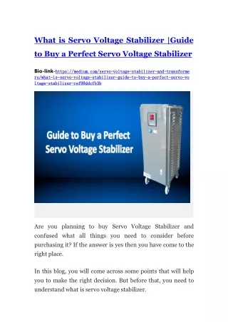 what is servo voltage stabilizer guide