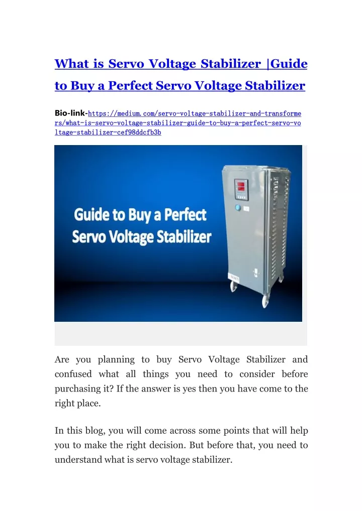 what is servo voltage stabilizer guide