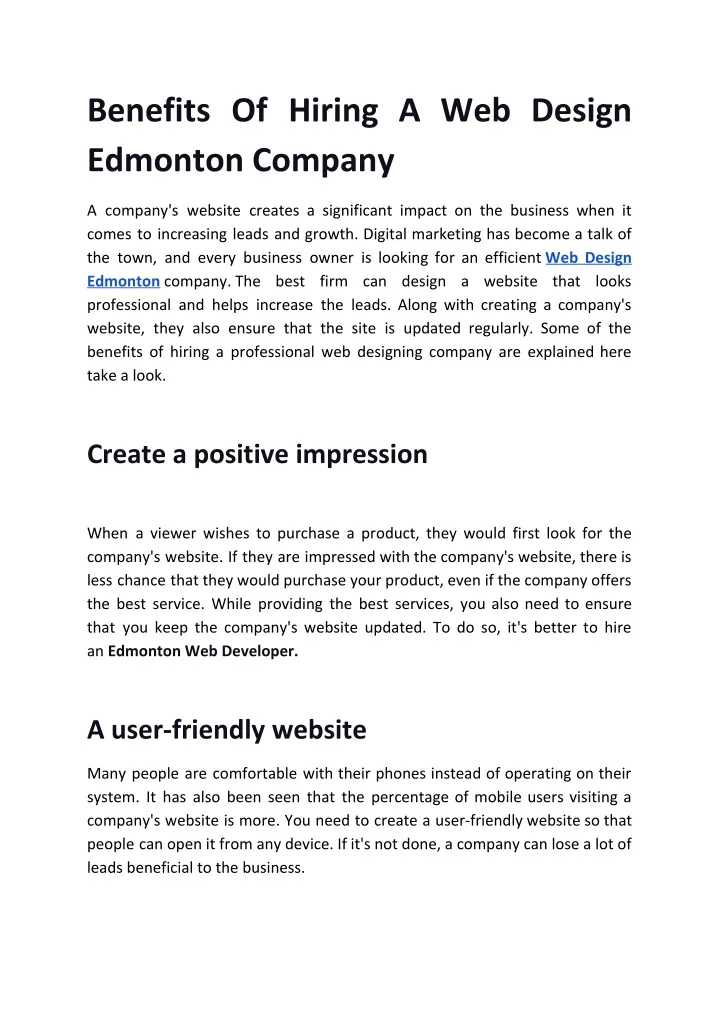 benefits of hiring a web design edmonton company