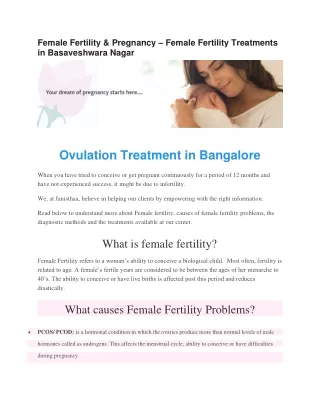 Female Fertility & Pregnancy – Female Fertility Treatments in Basaveshwara Nagar