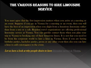 The Various Reasons to Hire Limousine Service