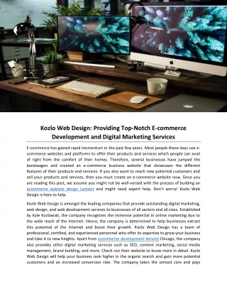 Kozlo Web Design: Providing Top-Notch E-commerce Development and Digital Marketing Services