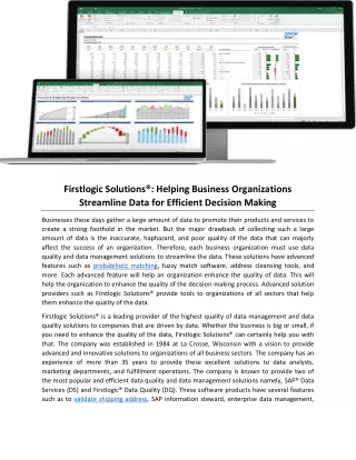 Firstlogic Solutions®: Helping Business Organizations Streamline Data for Efficient Decision Making