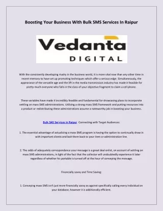 Bulk SMS Services in Raipur |Vedanta Digital