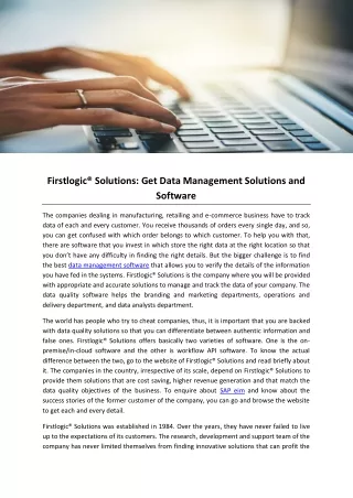 Firstlogic® Solutions: Get Data Management Solutions and Software