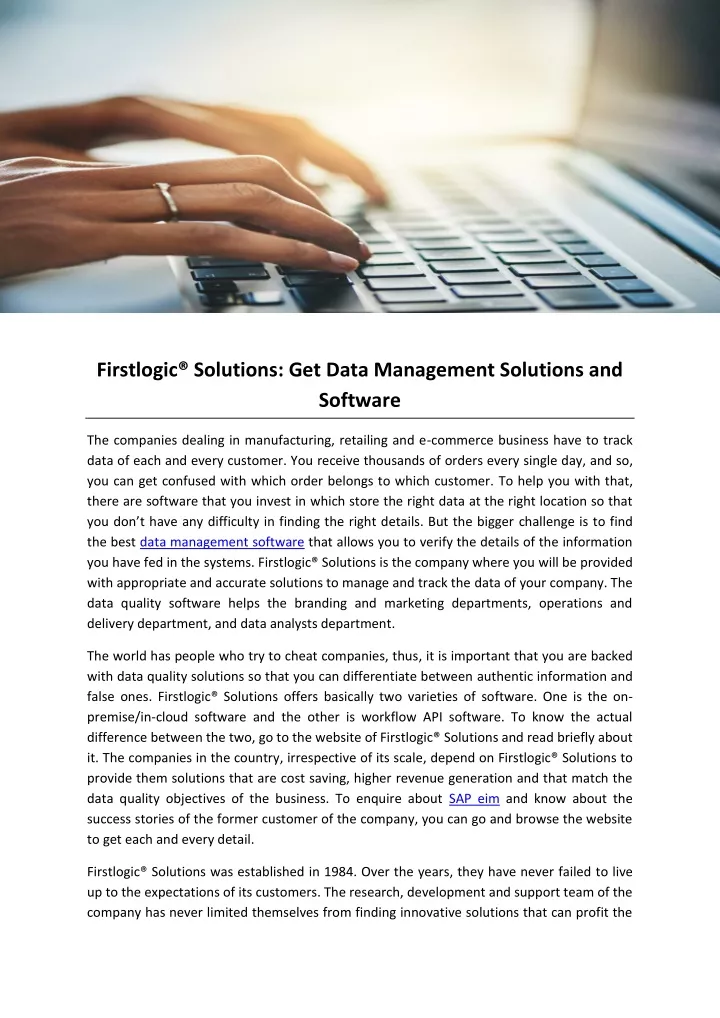 firstlogic solutions get data management