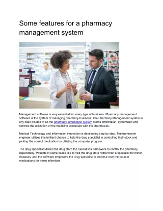 Some features for a pharmacy management system