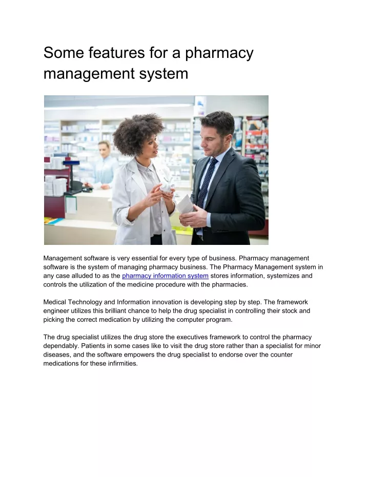 some features for a pharmacy management system