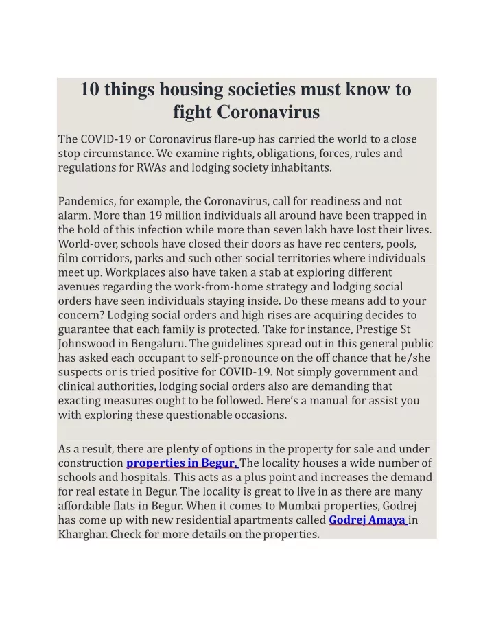 10 things housing societies must know to fight coronavirus
