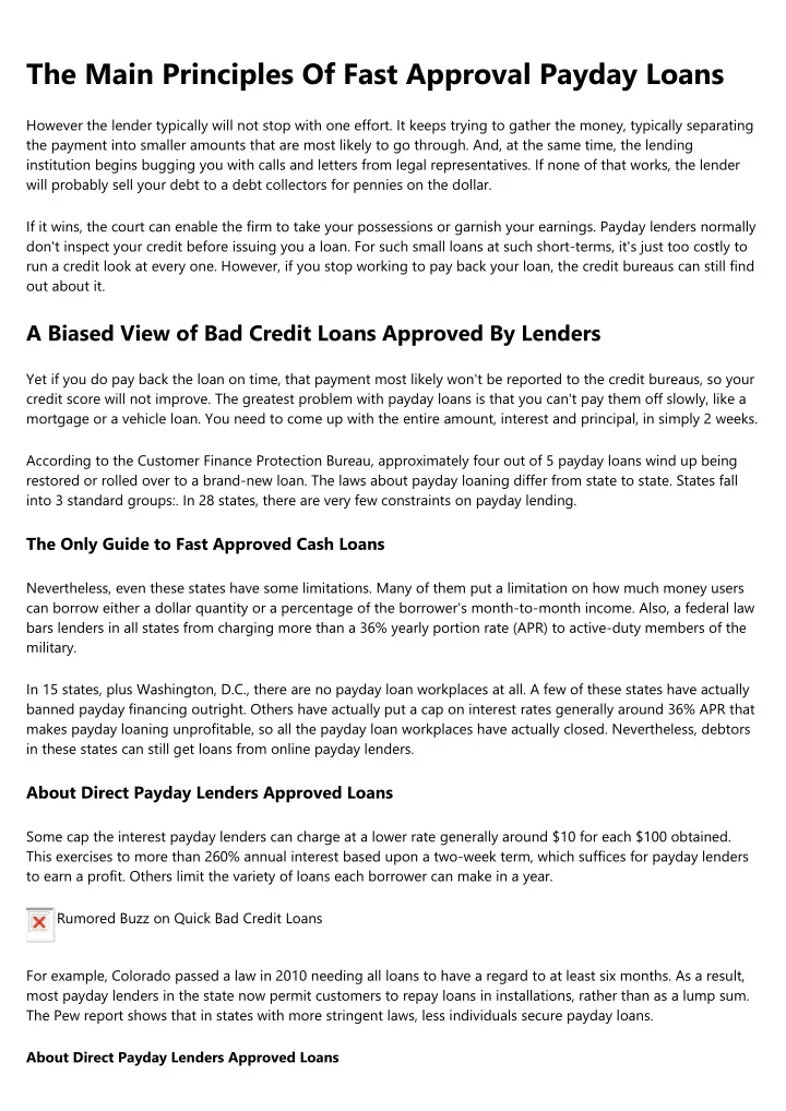 the main principles of fast approval payday loans