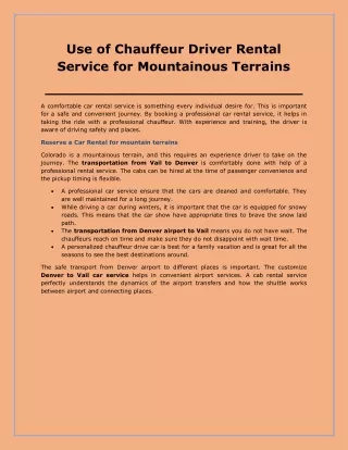 Use of Chauffeur Driver Rental Service for Mountainous Terrains