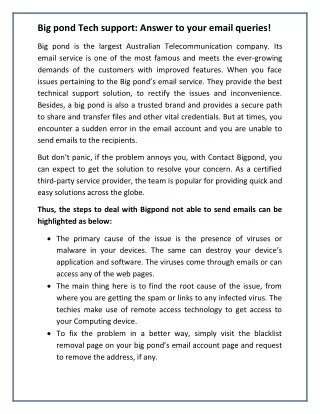 big pond tech support answer to your email queries