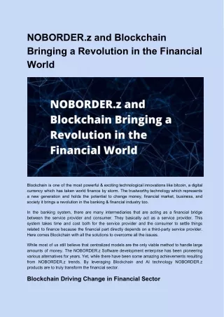 NOBORDER.z and Blockchain Bringing a Revolution in the Financial World