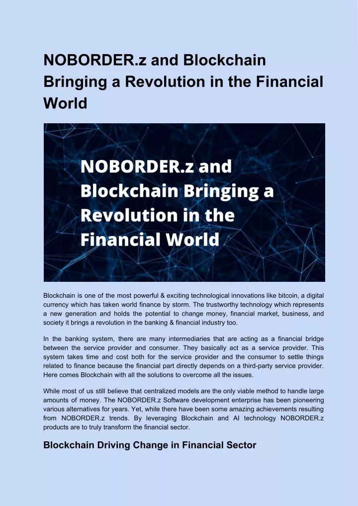 noborder z and blockchain bringing a revolution