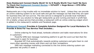 Restaurant Connect Review   Huge Bonus   OTO   92%OFF   Price