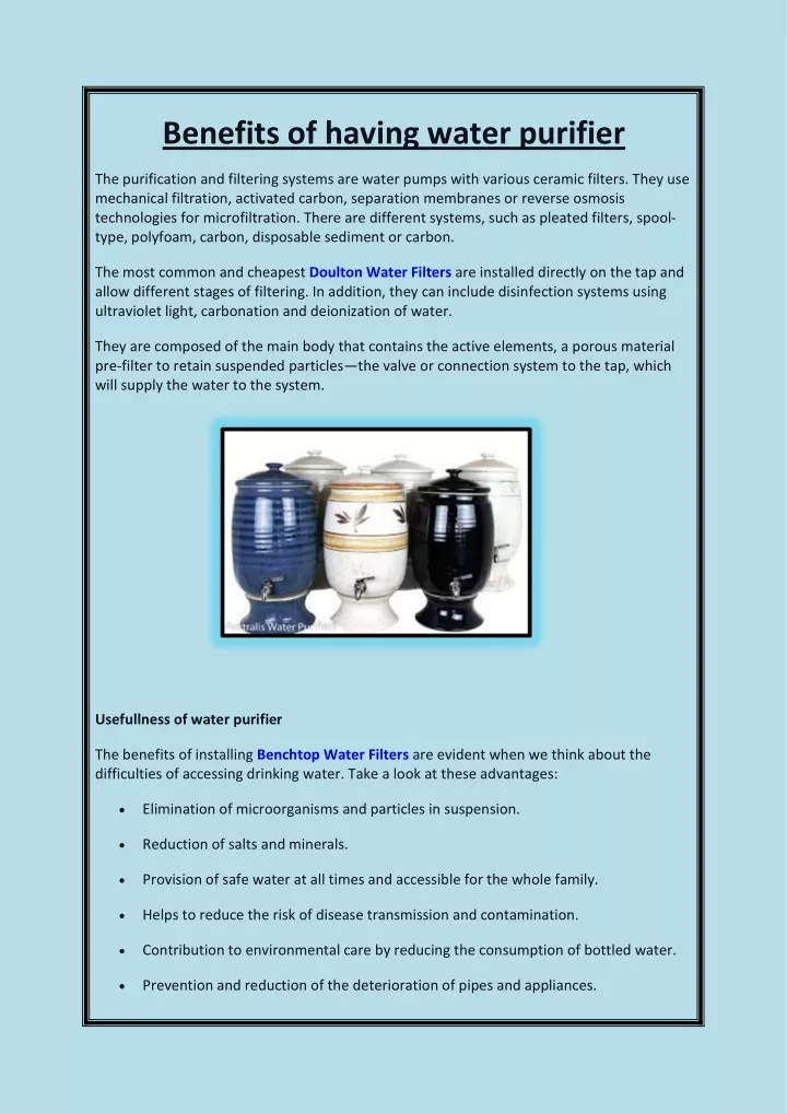 benefits of having water purifier