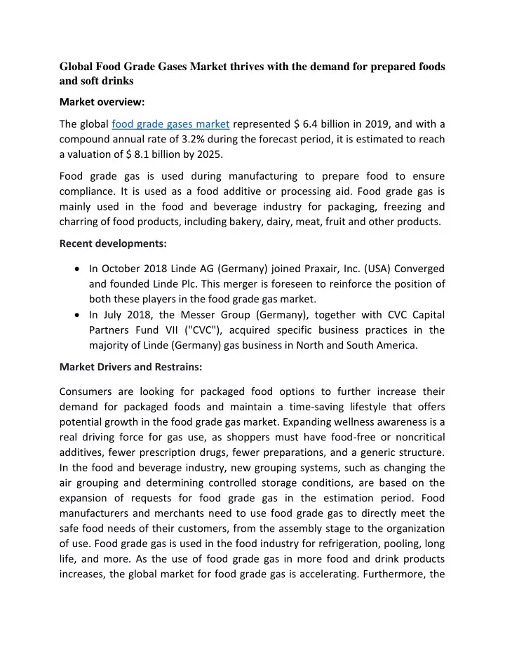 global food grade gases market thrives with