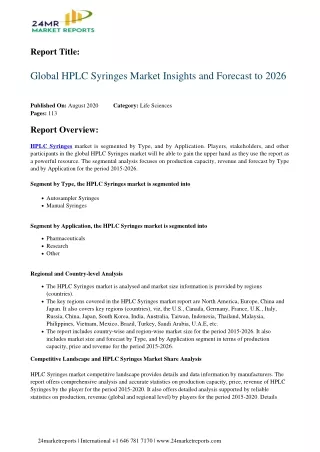HPLC Syringes Market Insights and Forecast to 2026