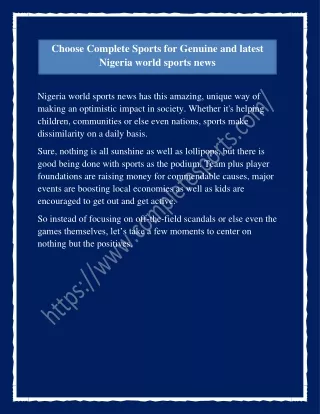 Stay Updates with fresh Nigeria world sports news