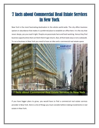 7 facts about Commercial Real Estate Services in New York
