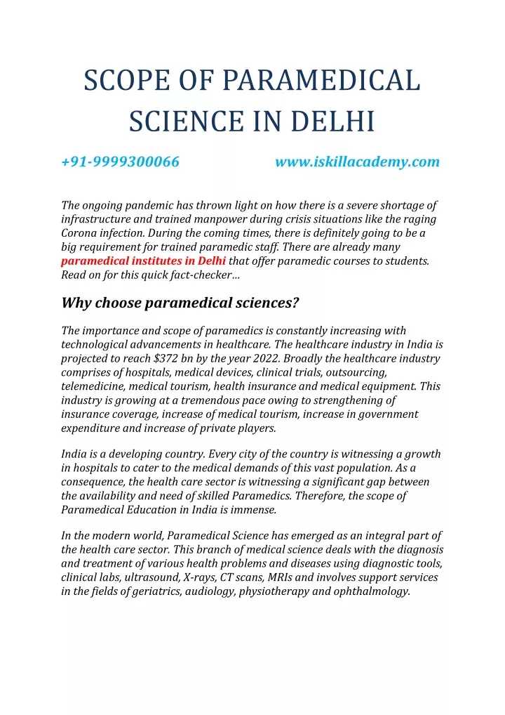 scope of paramedical science in delhi