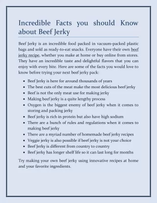Incredible Facts you should Know about Beef Jerky