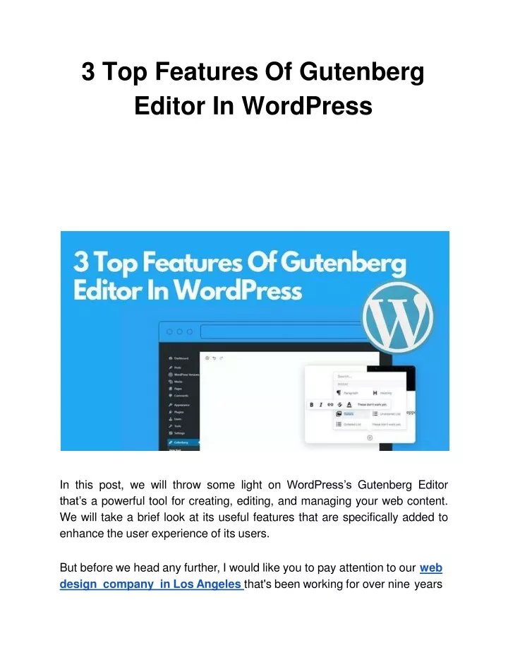 3 top features of gutenberg editor in wordpress