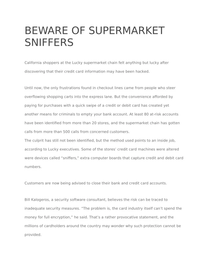 beware of supermarket sniffers