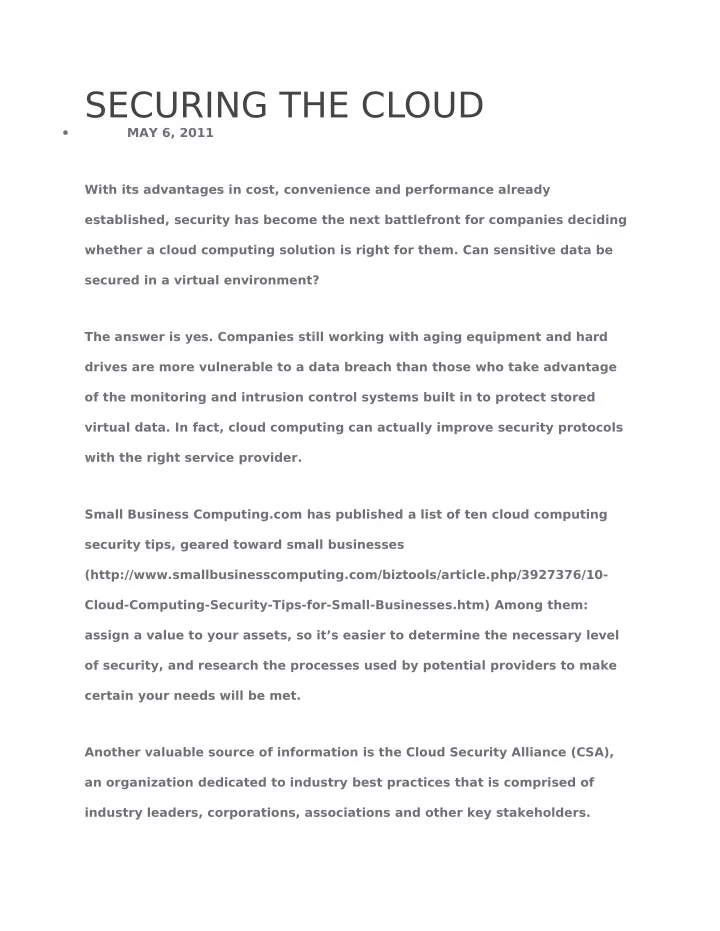 securing the cloud may 6 2011