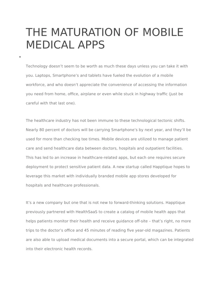 the maturation of mobile medical apps