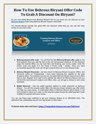 How To Use Behrouz Biryani Offer Code To Grab A Discount On Biryani?