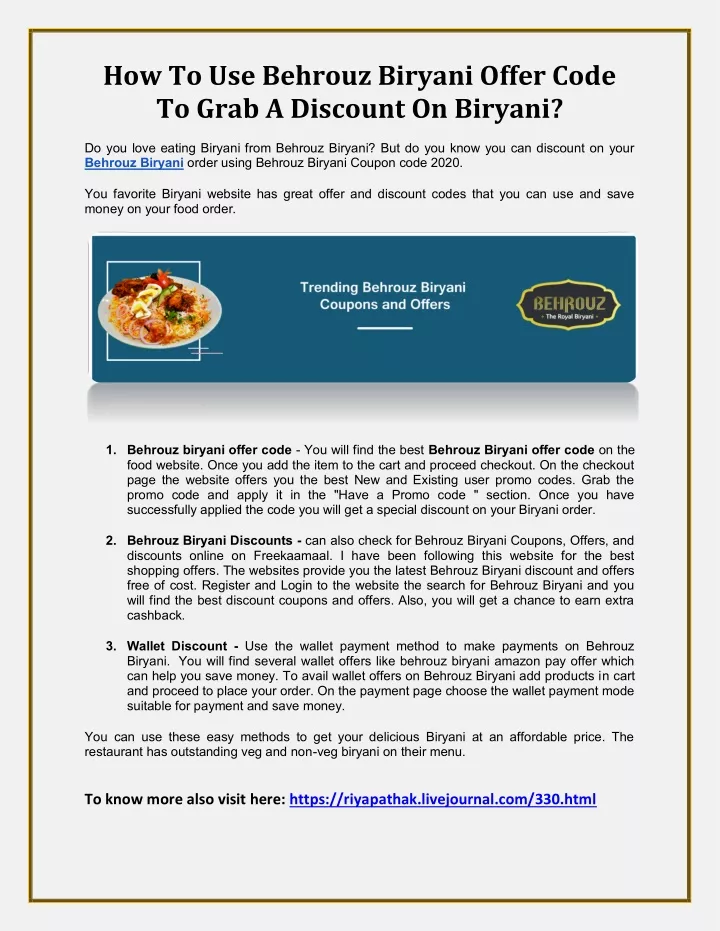 how to use behrouz biryani offer code to grab