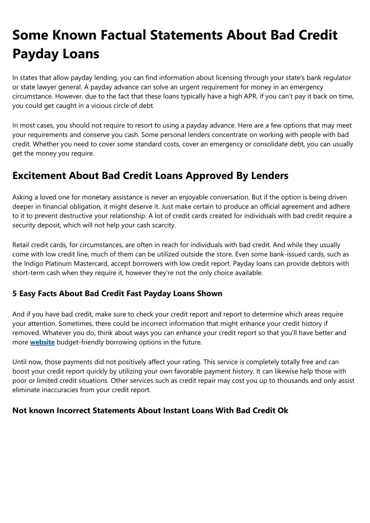 some known factual statements about bad credit