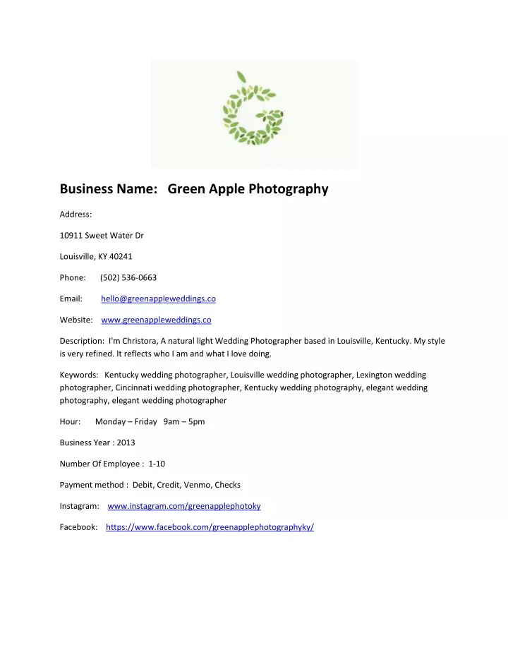 business name green apple photography