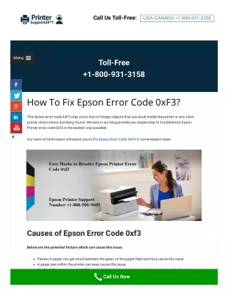 How To Resolve Epson Error Code 0xF3