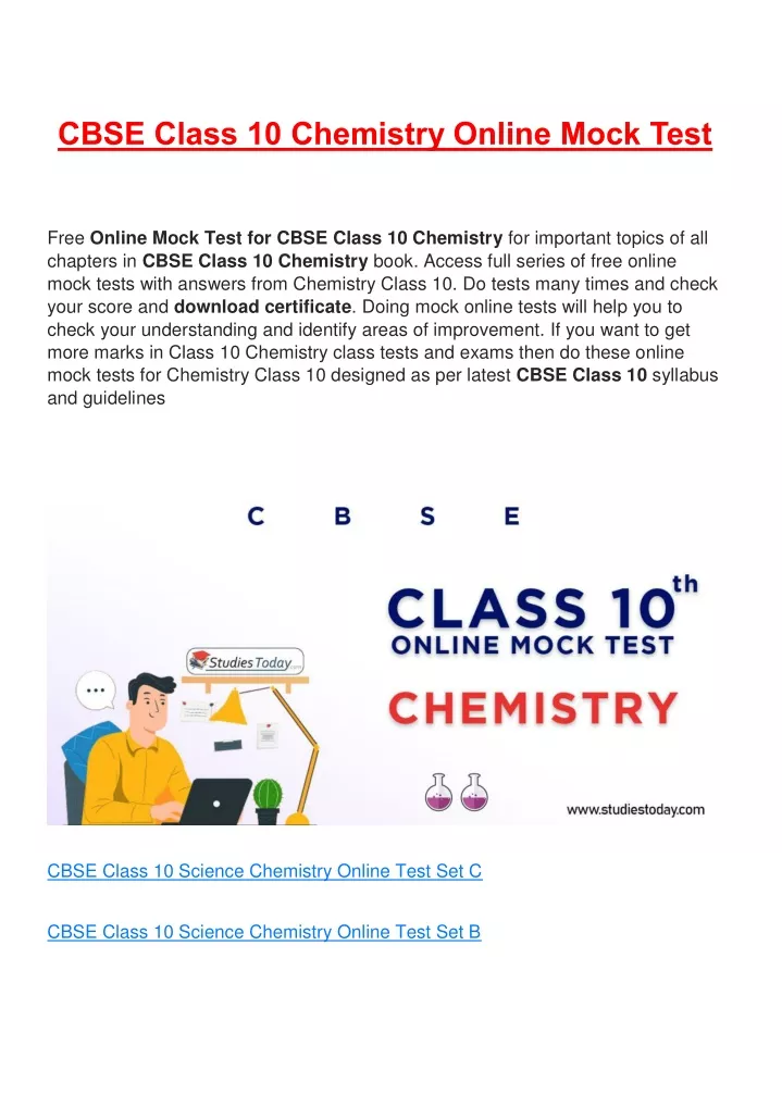 cbse class 10 chemistry online mock test