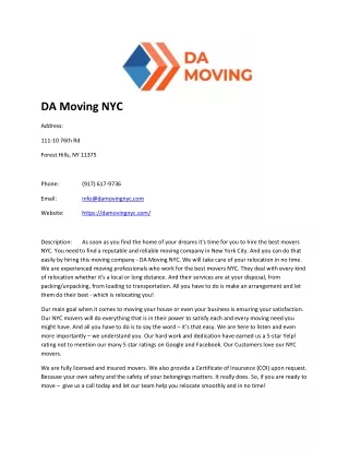 DA Moving NYC