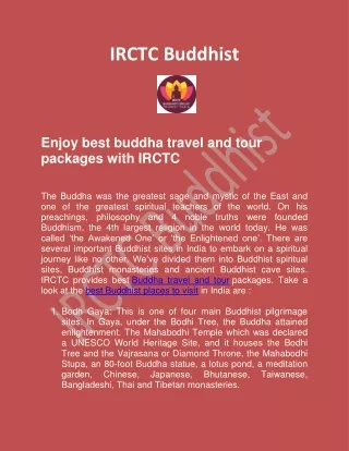 Get Buddha Travel And Tour Package | IRCTC Buddhist