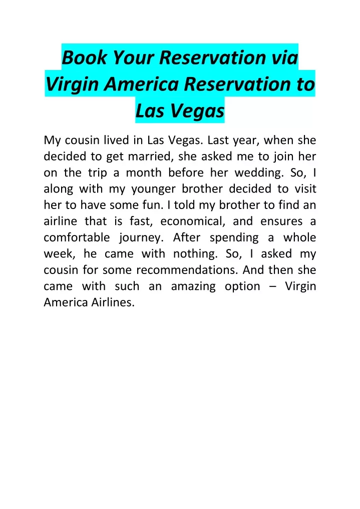 book your reservation via virgin america