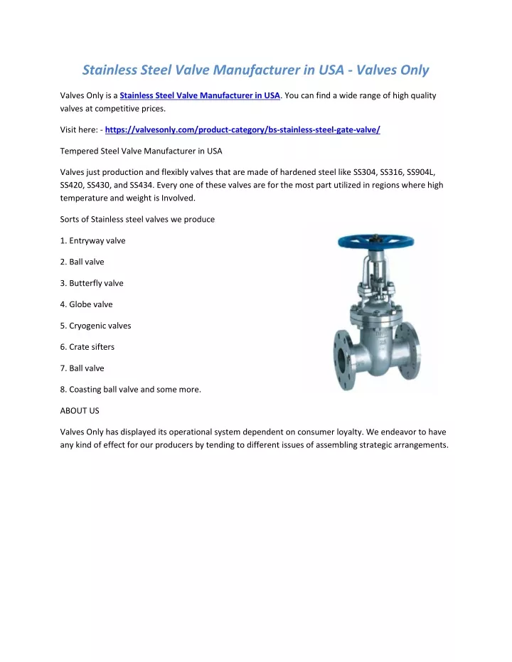 stainless steel valve manufacturer in usa valves