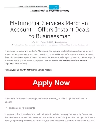 Matrimonial Services Merchant Account Singapore