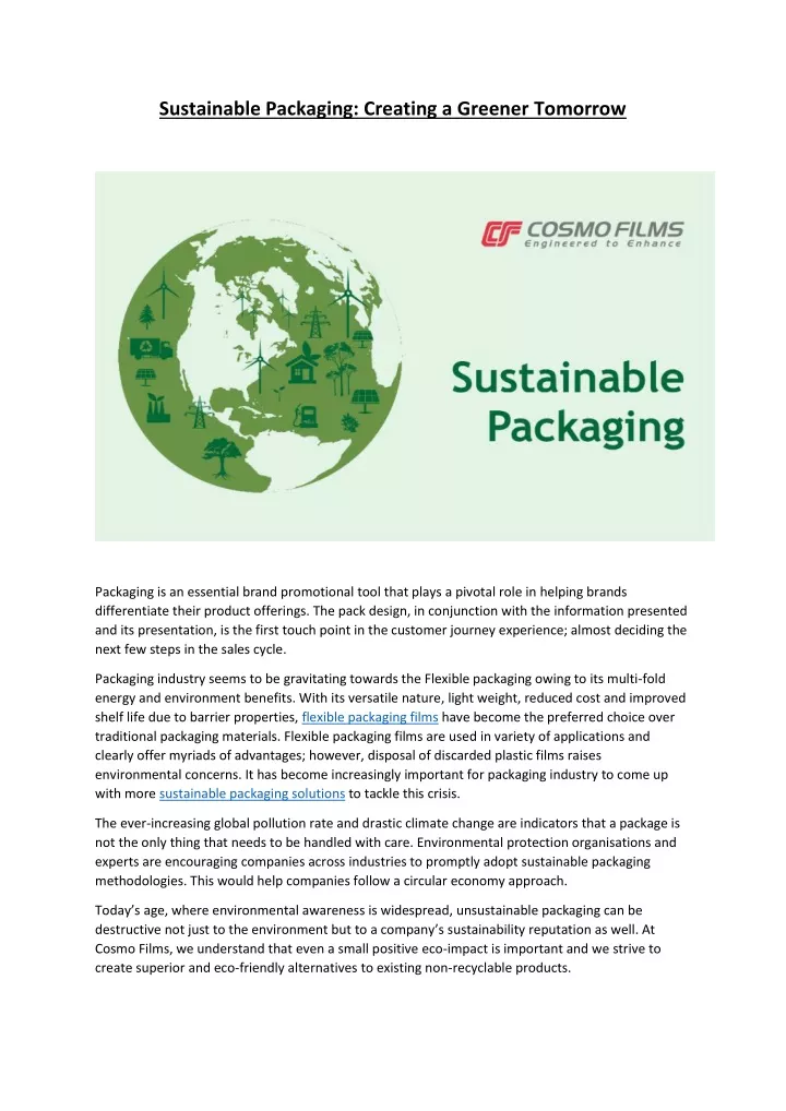 sustainable packaging creating a greener tomorrow