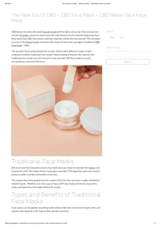 The New Era Of CBD – CBD Face Mask – CBD Water Pack Face Mask
